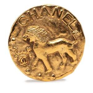 CHANEL Vintage Gold Logo Brooch